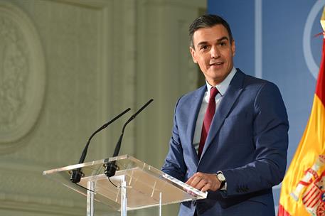 15/11/2021. Sánchez participa un acto sobre el PERTE en la Medicina de Vanguardia. El presidente del Gobierno, Pedro Sánchez, durante su int...