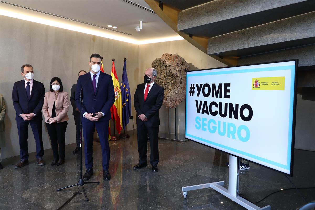 16/04/2021. Visita del presidente a la farmacéutica HIPRA. El presidente del Gobierno, Pedro Sánchez, durante su intervención al término de ...