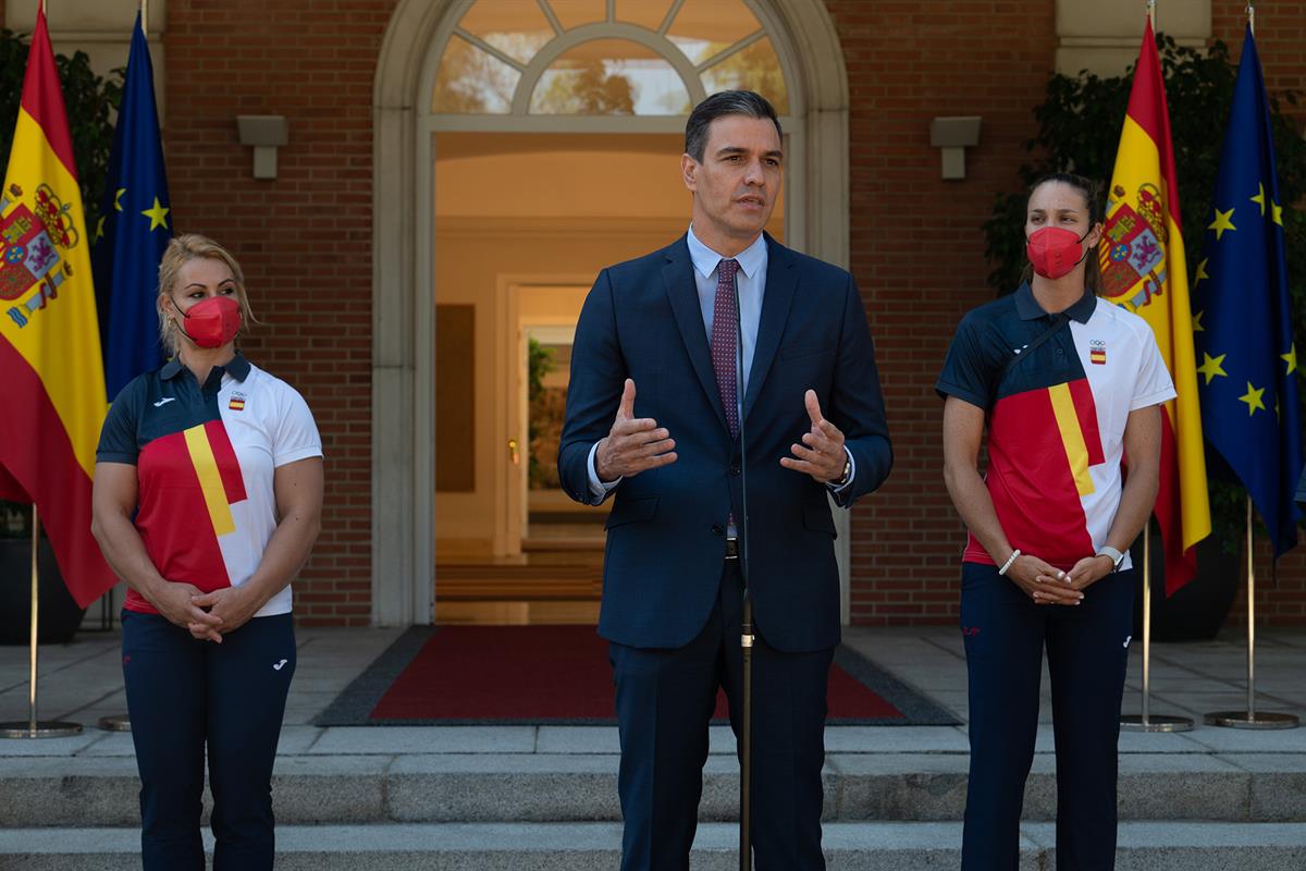 16/07/2021. Pedro Sánchez recibe a los deportistas olímpicos de Tokio 2020. El presidente del Gobierno, Pedro Sánchez, durante su intervenci...