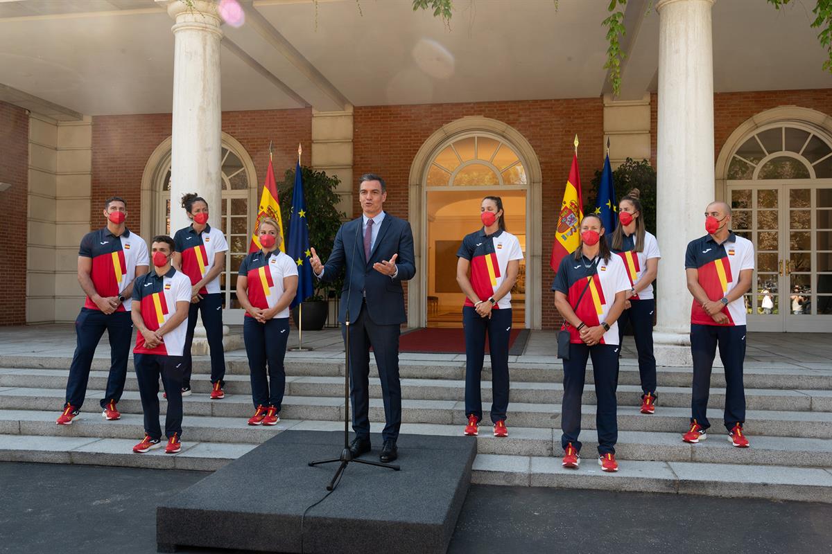 16/07/2021. Pedro Sánchez recibe a los deportistas olímpicos de Tokio 2020. El presidente del Gobierno, Pedro Sánchez, durante su intervenci...