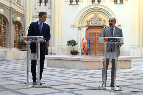 16/09/2021. Pedro Sánchez se reúne con el presidente del Gobierno de Aragón, Javier Lambán. El presidentel Gobierno, Pedro Sánchez, y el pre...