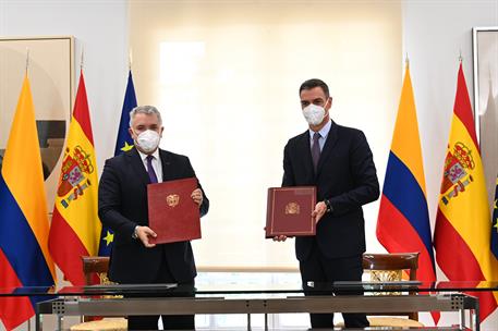 16/09/2021. Pedro Sánchez recibe al presidente de Colombia, Iván Duque. El presidente del Gobierno, Pedro Sánchez, y el presidente de la Rep...