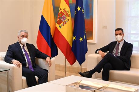 16/09/2021. Pedro Sánchez recibe al presidente de Colombia, Iván Duque. El presidente del Gobierno, Pedro Sánchez, y el presidente de la Rep...