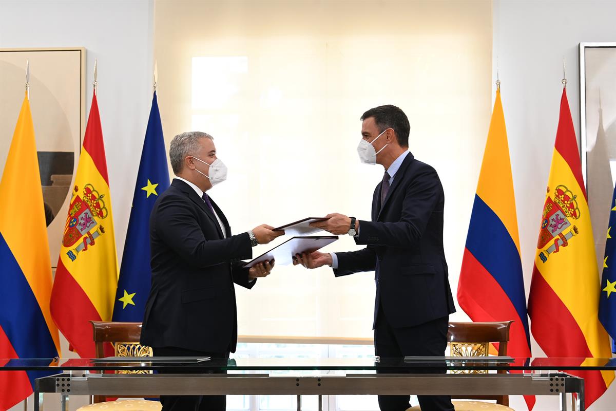 16/09/2021. Pedro Sánchez recibe al presidente de Colombia, Iván Duque. El presidente del Gobierno, Pedro Sánchez, y el presidente de la Rep...