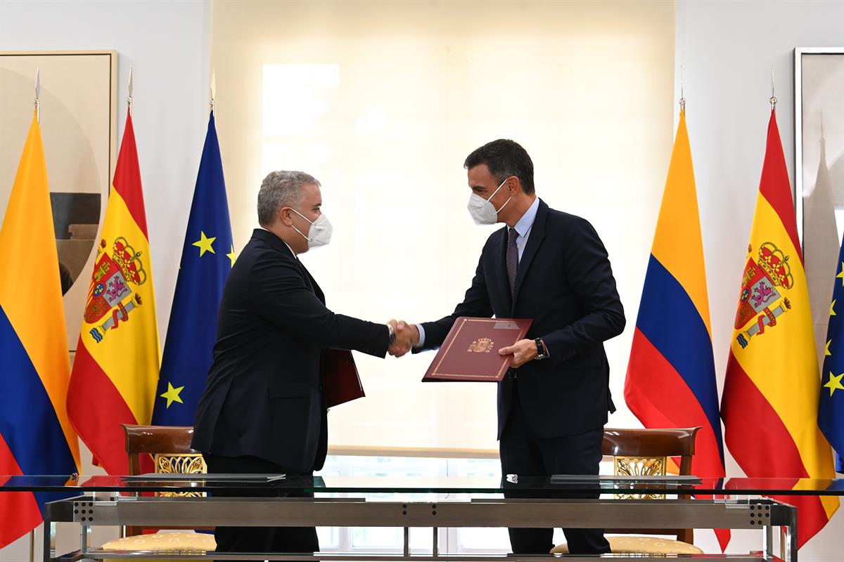 16/09/2021. Pedro Sánchez recibe al presidente de Colombia, Iván Duque. El presidente del Gobierno, Pedro Sánchez, y el presidente de la Rep...