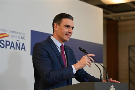 16/12/2021. El presidente del Gobierno participa en la reunión del Consejo Europeo. El presidente del Gobierno, Pedro Sánchez, durante su co...