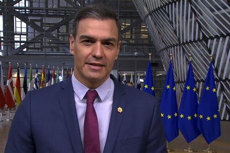 16/12/2021. El presidente del Gobierno participa en la reunión del Consejo Europeo. El presidente del Gobierno, Pedro Sánchez, comparece ant...