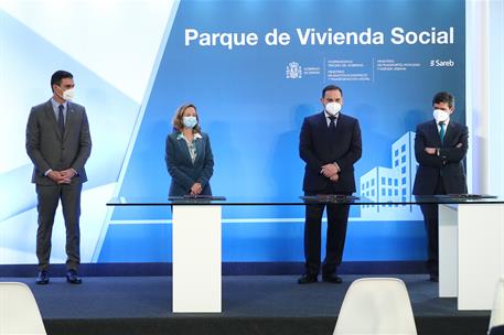 17/02/2021. Pedro Sánchez preside el acto de firma del Protocolo sobre Alquiler Social de Viviendas. El presidente del Gobierno, Pedro Sánch...