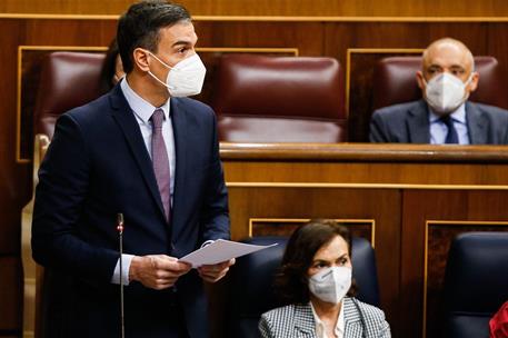 17/03/2021. Pedro Sánchez asiste a la sesión de control en el Congreso. El presidente del Gobierno, Pedro Sánchez, durante su intervención e...