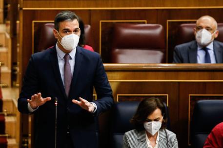 17/03/2021. Pedro Sánchez asiste a la sesión de control en el Congreso. El presidente del Gobierno, Pedro Sánchez, durante su intervención e...