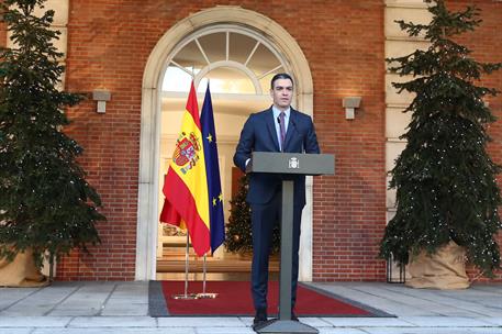 17/12/2021. Declaración institucional del presidente del Gobierno. El presidente del Gobierno, Pedro Sánchez, durante su intervención ante l...