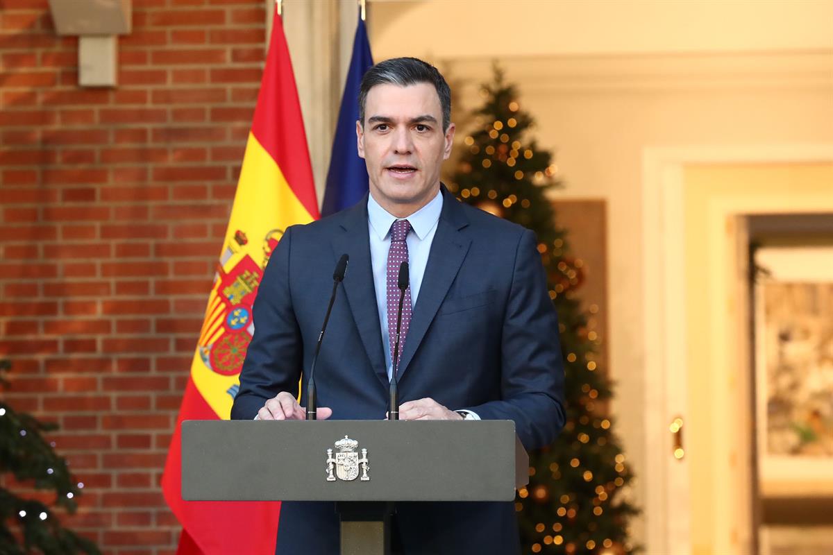 17/12/2021. Declaración institucional del presidente del Gobierno. El presidente del Gobierno, Pedro Sánchez, durante su intervención ante l...