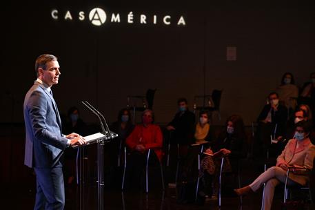 18/01/2021. Pedro Sánchez inaugura la Conferencia de Embajadores 2021. El presidente del Gobierno, Pedro Sánchez, durante su intervención en...