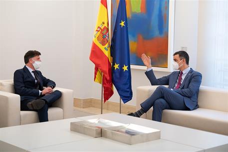 18/02/2021. Pedro Sánchez recibe al director general de Intermón Oxfam, Franc Cortada. El presidente del Gobierno, Pedro Sánchez, durante la...