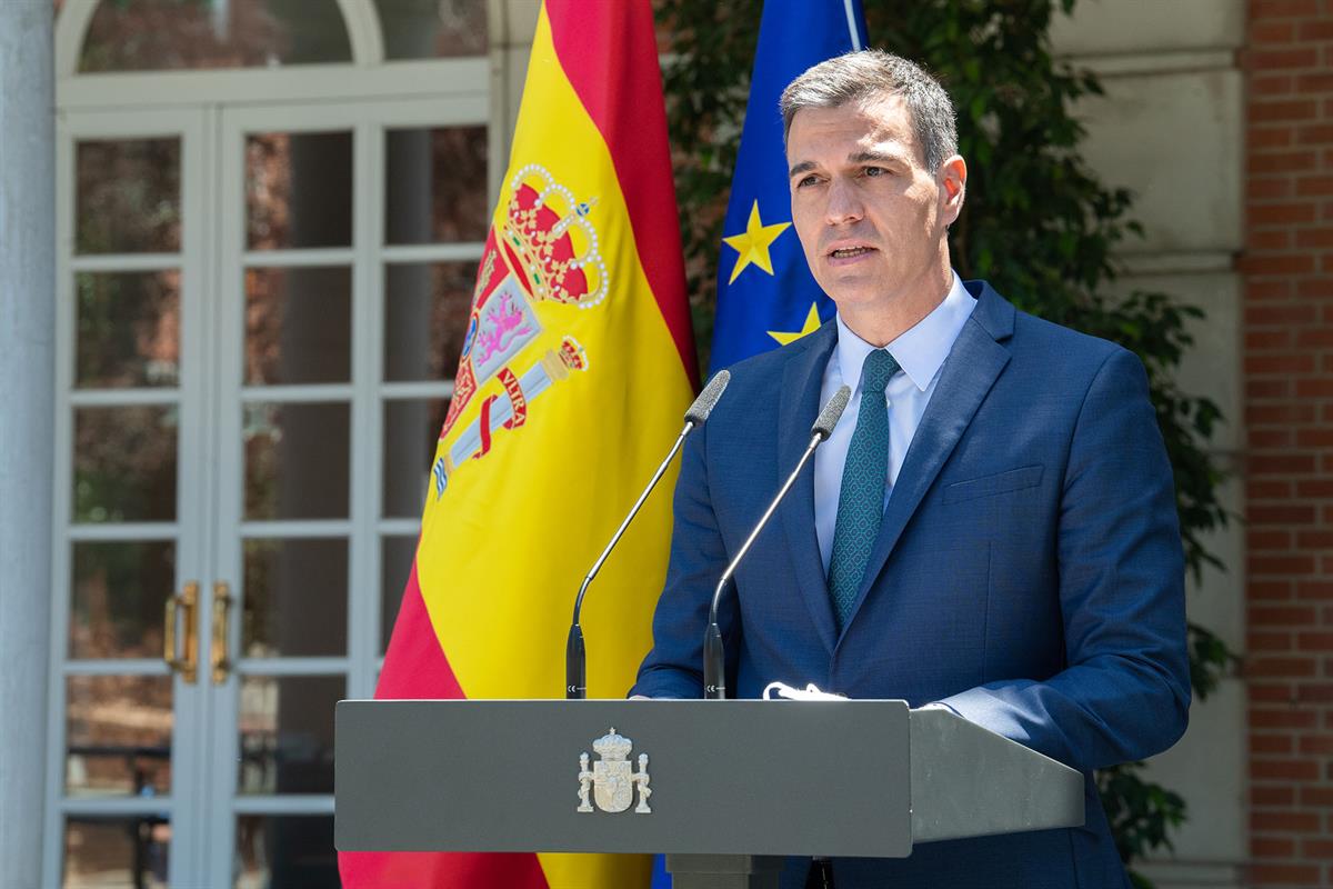 18/05/2021. Declaración Institucional de Pedro Sánchez por la crisis migratoria en Ceuta. El presidente del Gobierno, Pedro Sánchez, durante...