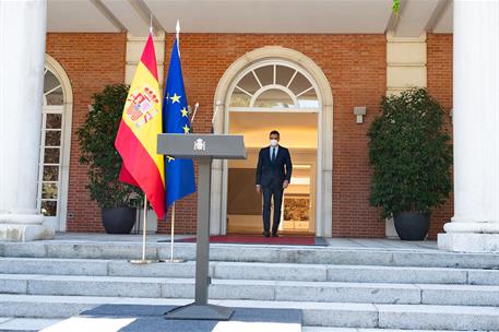 18/05/2021. Declaración Institucional de Pedro Sánchez por la crisis migratoria en Ceuta. El presidente del Gobierno, Pedro Sánchez, compare...