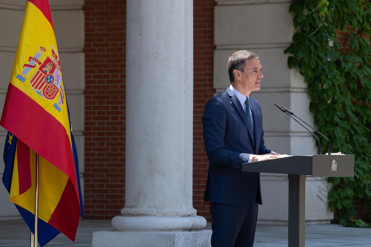 18/05/2021. Declaración Institucional de Pedro Sánchez por la crisis migratoria en Ceuta. El presidente del Gobierno, Pedro Sánchez, durante...