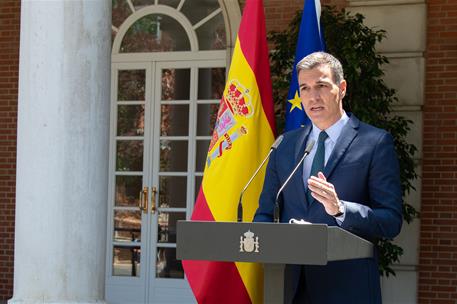 18/05/2021. Declaración Institucional de Pedro Sánchez por la crisis migratoria en Ceuta. El presidente del Gobierno, Pedro Sánchez, durante...
