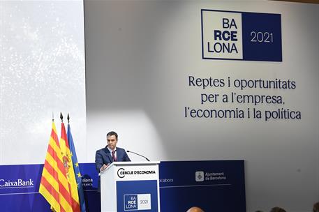 18/06/2021. Pedro Sánchez, en la clausura de la XXXVI reunión del Cercle d'Economia. El presidente del Gobierno, Pedro Sánchez, durante su i...