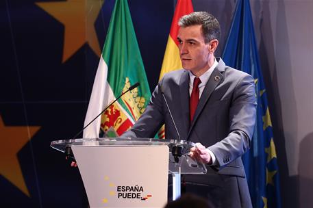 19/02/2021. Sánchez presenta el Plan de Recuperación, Transformación y Resiliencia en Extremadura. El presidente del Gobierno, Pedro Sánchez...