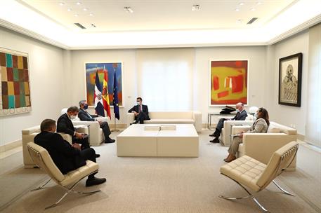 19/04/2021. El presidente del Gobierno recibe al presidente de la República Dominicana. El presidente del Gobierno, Pedro Sánchez, durante l...