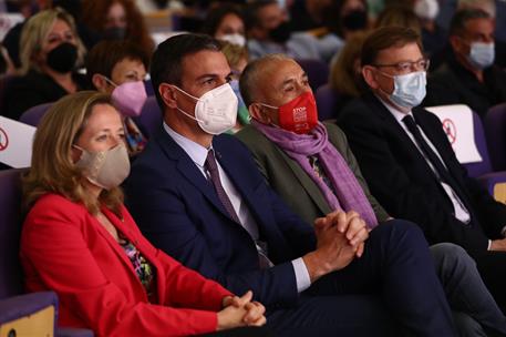 19/05/2021. Pedro Sánchez participa en el 43º Congreso Confederal de la UGT. El presidente del Gobierno, Pedro Sánchez, sigue las intervenci...