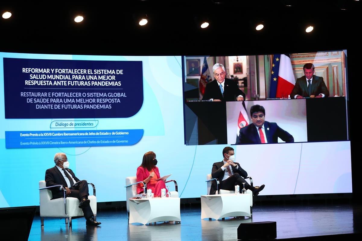 20/04/2021. Sánchez durante el evento "Reformar y fortalecer el sistema de salud mundial para una mejor respuesta ante futuras pandemias". E...