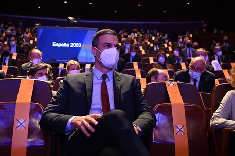 20/05/2021. Pedro Sánchez presenta el 'Informe 2050'. El presidente del Gobierno, Pedro Sánchez, durante la presentación del informe 'España...