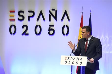 20/05/2021. Pedro Sánchez presenta el 'Informe 2050'. El presidente del Gobierno, Pedro Sánchez, durante su intervención en la presentación ...