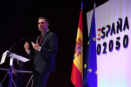 20/05/2021. Pedro Sánchez presenta el 'Informe 2050'. El presidente del Gobierno, Pedro Sánchez, durante su intervención en la presentación ...