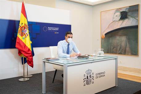 21/01/2021. Pedro Sánchez participa en el Consejo Europeo sobre coronavirus y vacunación. El presidente del Gobierno, Pedro Sánchez, durante...