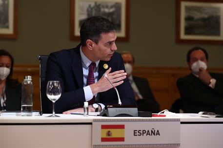 21/04/2021. Pedro Sánchez participa en la XXVII Cumbre Iberoamericana. El presidente del Gobierno, Pedro Sánchez, durante su intervención en...