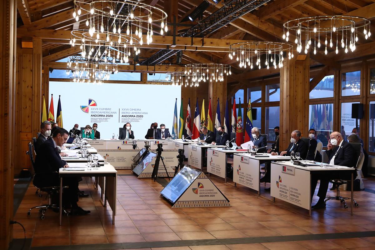 21/04/2021. Pedro Sánchez participa en la XXVII Cumbre Iberoamericana. El presidente del Gobierno, Pedro Sánchez, durante su intervención en...