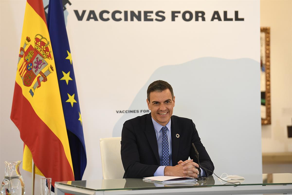 21/05/2021. Sánchez participa por videoconferencia en la Cumbre Mundial de la Salud. El presidente del Gobierno, Pedro Sánchez, ha participa...