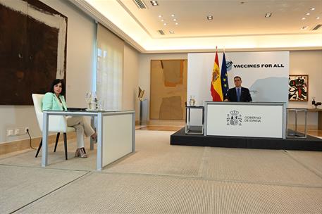 21/05/2021. Sánchez participa por videoconferencia en la Cumbre Mundial de la Salud. El presidente del Gobierno, Pedro Sánchez, ha participa...