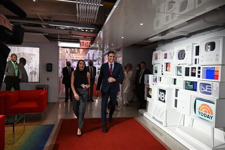 21/07/2021. Viaje de Pedro Sánchez a Estados Unidos. El presidente del Gobierno, Pedro Sánchez, a su llegada a la Cadena MSNBC de Nueva York...