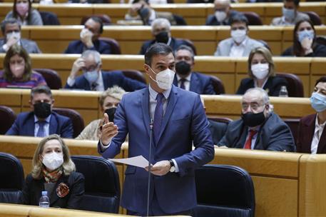 21/12/2021. Pedro Sánchez participa en la sesión de control en el Senado. El presidente del Gobierno, Pedro Sánchez, durante su intervención...