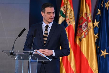 22/01/2021. Sánchez presenta el Plan de Recuperación en Aragón. El presidente del Gobierno, Pedro Sánchez, durante su intervención, en la pr...