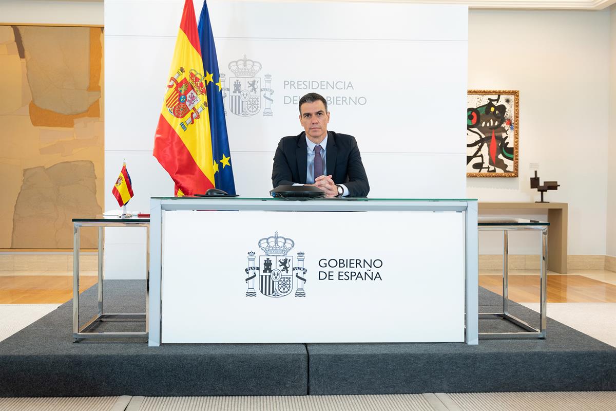 22/04/2021. El presidente del Gobierno partipa en la Cumbre del Clima. El presidente del Gobierno, Pedro Sánchez, durante su participación p...