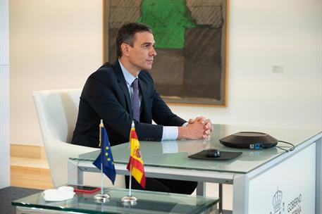 22/04/2021. El presidente del Gobierno partipa en la Cumbre del Clima. El presidente del Gobierno, Pedro Sánchez, durante su participación p...