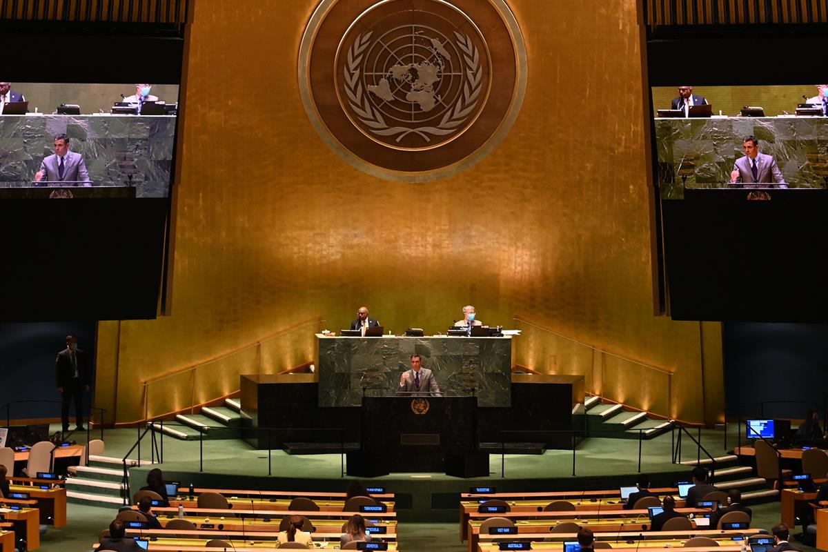 22/09/2021. Pedro Sánchez interviene en la 76ª Asamblea General de la ONU. El presidente del Gobierno, Pedro Sánchez, durante su intervenció...