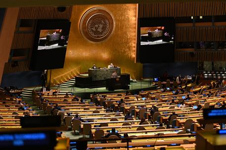 22/09/2021. Pedro Sánchez interviene en la 76ª Asamblea General de la ONU. El presidente del Gobierno, Pedro Sánchez, durante su intervenció...