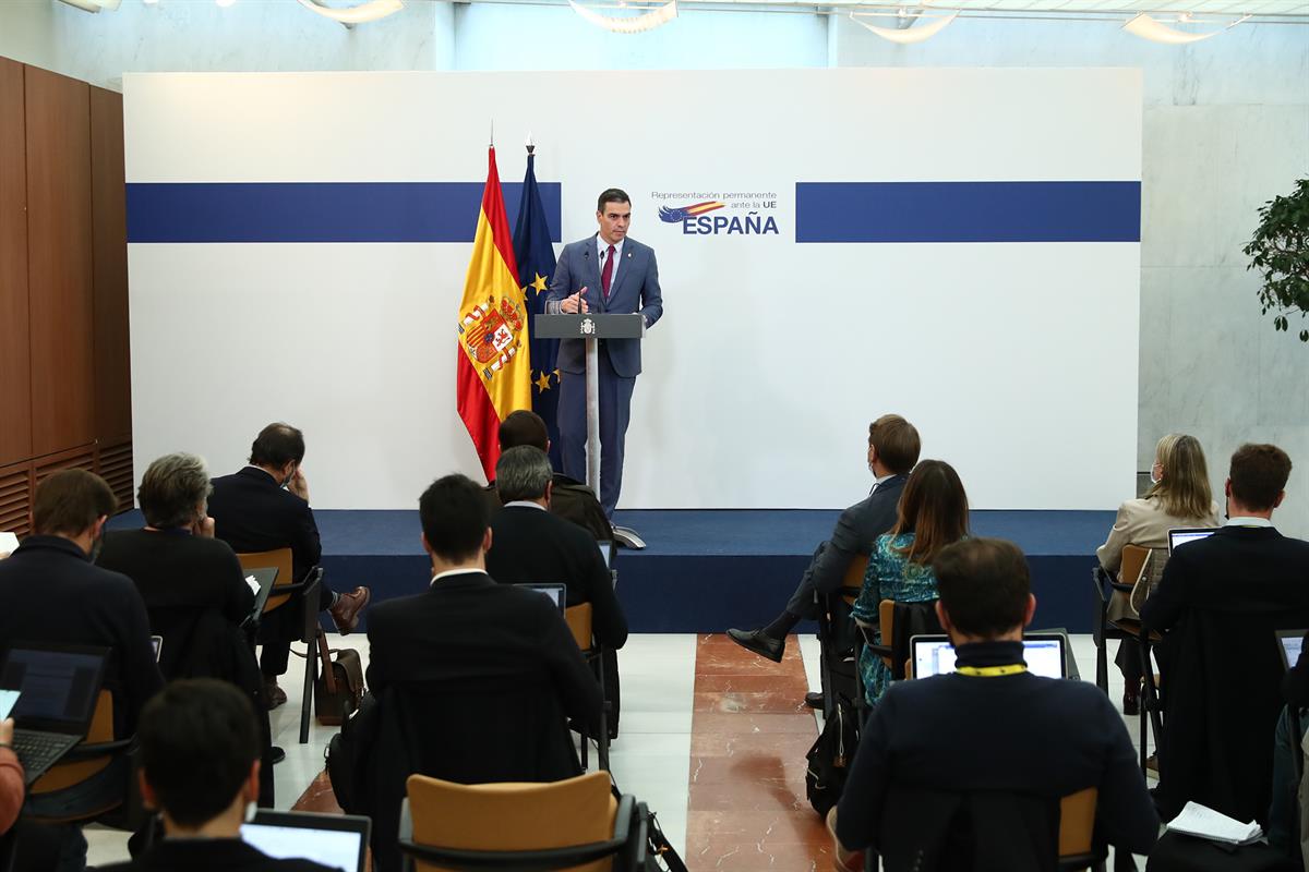 22/10/2021. El presidente del Gobierno, en el Consejo Europeo. El presidente del Gobierno, Pedro Sánchez, ha comparecido ante los medios de ...