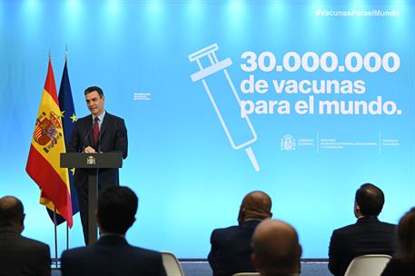 22/11/2021. Sánchez participa en el acto 'Vacunación solidaria: cumpliendo compromisos'. El presidente del Gobierno, Pedro Sánchez, durante ...