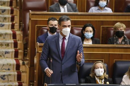 22/12/2021. Pedro Sánchez asiste a la sesión de control en el Congreso. El presidente del Gobierno, Pedro Sánchez, durante su intervención e...