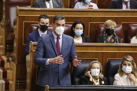 22/12/2021. Pedro Sánchez asiste a la sesión de control en el Congreso. El presidente del Gobierno, Pedro Sánchez, durante su intervención e...