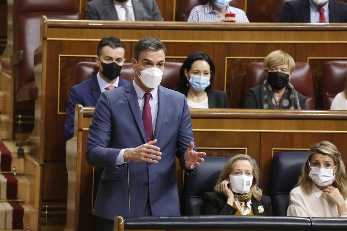 22/12/2021. Pedro Sánchez asiste a la sesión de control en el Congreso. El presidente del Gobierno, Pedro Sánchez, durante su intervención e...