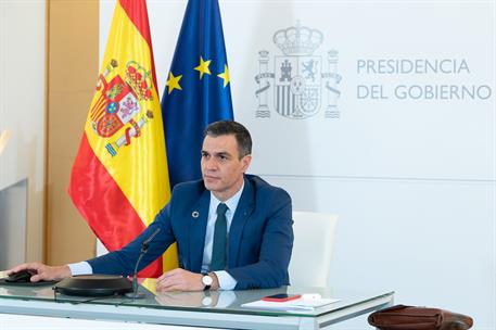 23/04/2021. Pedro Sánchez interviene en la segunda jornada de la Cumbre del Clima. El presidente del Gobierno, Pedro Sánchez, durante su int...