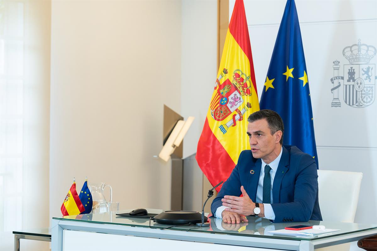 23/04/2021. Pedro Sánchez interviene en la segunda jornada de la Cumbre del Clima. El presidente del Gobierno, Pedro Sánchez, durante su int...