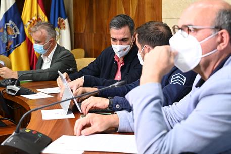 23/10/2021. Pedro Sánchez visita La Palma. El presidente del Gobierno, Pedro Sánchez, durante la reunión del Comité Director del Plan Especi...